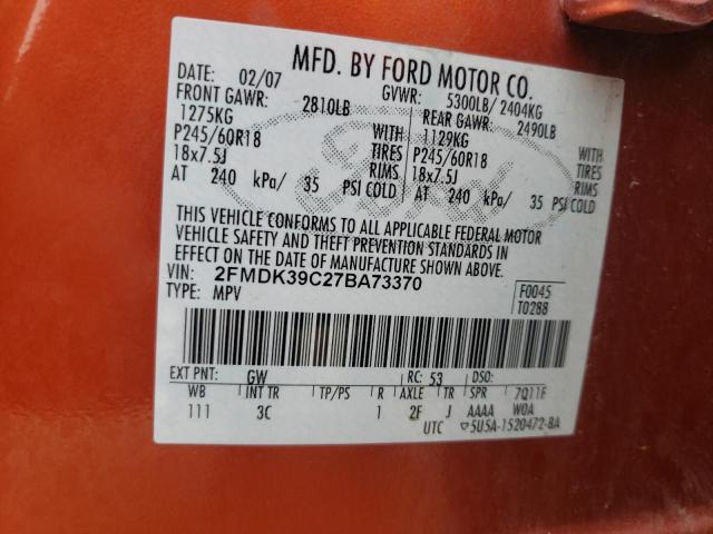 Photo 10 from auction – 2007 FORD EDGE SEL P with VIN 2FMDK39C27BA73370