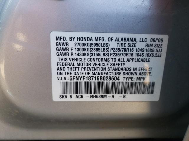 Photo 10 from auction – 2006 HONDA PILOT EX with VIN 5FNYF18716B028604
