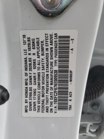 Photo 10 from auction – 2019 HONDA CIVIC LX with VIN 19XFC2F67KE009538