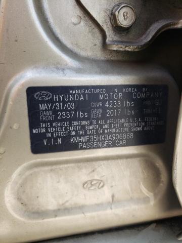Photo 10 from auction – 2003 HYUNDAI SONATA GLS with VIN KMHWF35HX3A906868