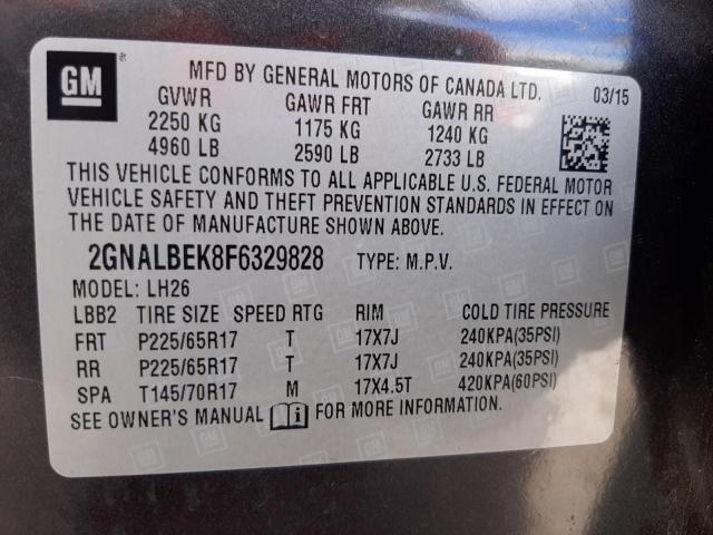 Photo 10 from auction – 2015 CHEVROLET EQUINOX LT with VIN 2GNALBEK8F6329828