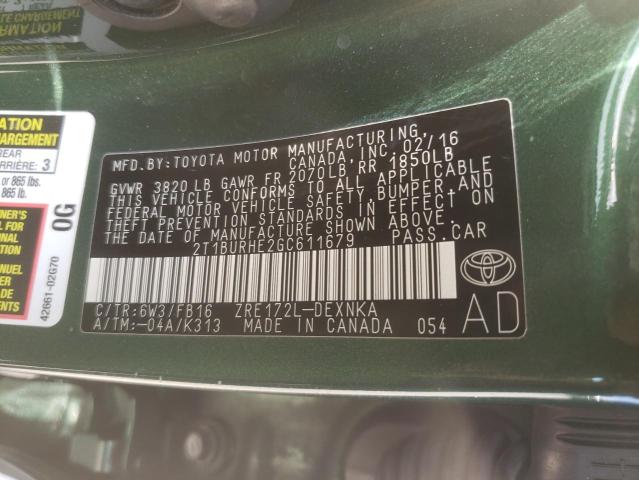 Photo 10 from auction – 2016 TOYOTA COROLLA L with VIN 2T1BURHE2GC611679