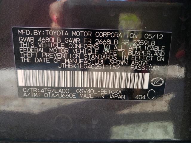 Photo 10 from auction – 2012 LEXUS ES 350 with VIN JTHBK1EG4C2511152