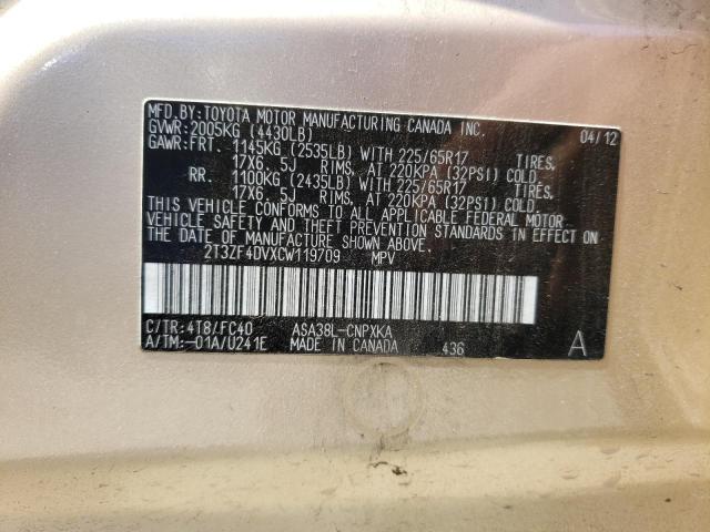 Photo 10 from auction – 2012 TOYOTA RAV4 with VIN 2T3ZF4DVXCW119709