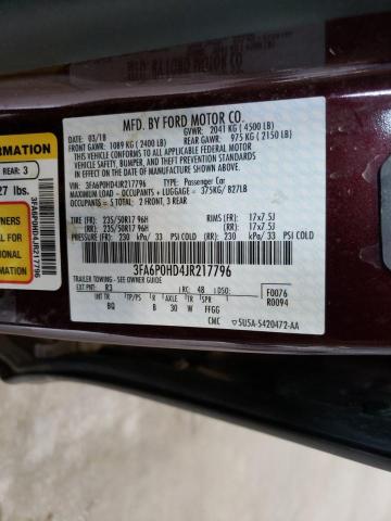 Photo 10 from auction – 2018 FORD FUSION SE with VIN 3FA6P0HD4JR217796