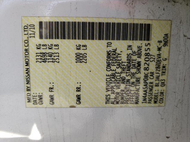 Photo 10 from auction – 2011 NISSAN MAXIMA S with VIN 1N4AA5AP0BC820855