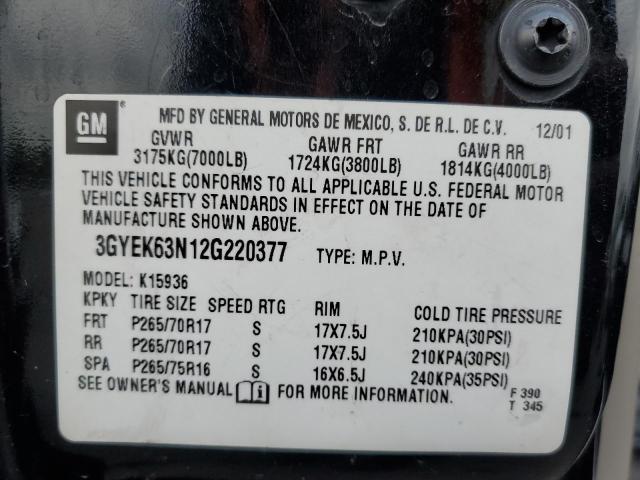 Photo 10 from auction – 2002 CADILLAC ESCALADE E with VIN 3GYEK63N12G220377