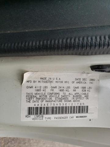 Photo 10 from auction – 2003 MITSUBISHI ECLIPSE with VIN 4A3AE75H53E121785
