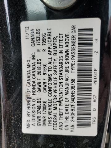 Photo 10 from auction – 2013 HONDA CIVIC LX with VIN 2HGFB2F54DH506758