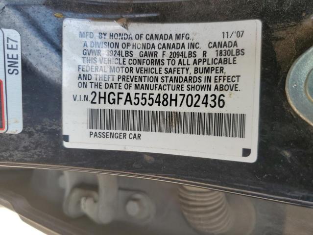 Photo 10 from auction – 2008 HONDA CIVIC SI with VIN 2HGFA55548H702436