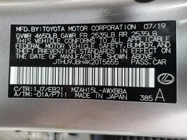 Photo 10 from auction – 2019 LEXUS UX 250H with VIN JTHU9JBH4K2015655