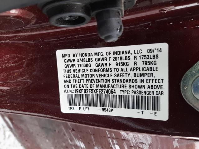 Photo 10 from auction – 2014 HONDA CIVIC LX with VIN 19XFB2F5XEE274064