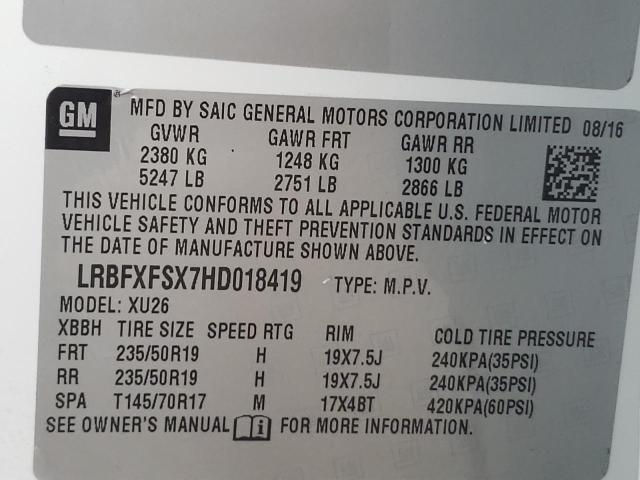 Photo 10 from auction – 2017 BUICK ENVISION P with VIN LRBFXFSX7HD018419