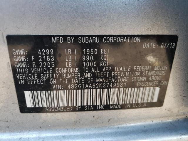 Photo 10 from auction – 2019 SUBARU IMPREZA with VIN 4S3GTAA62K3749981