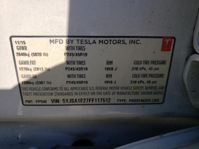Photo 10 from auction – 2015 TESLA MODEL S with VIN 5YJSA1E27FF117512