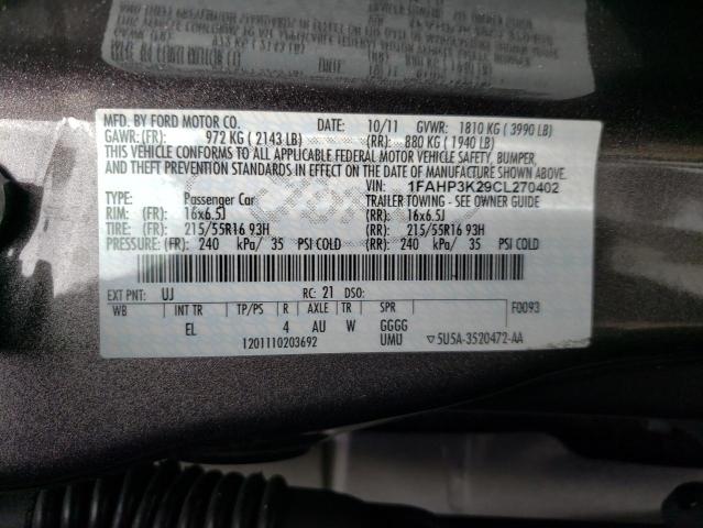 Photo 10 from auction – 2012 FORD FOCUS SE with VIN 1FAHP3K29CL270402