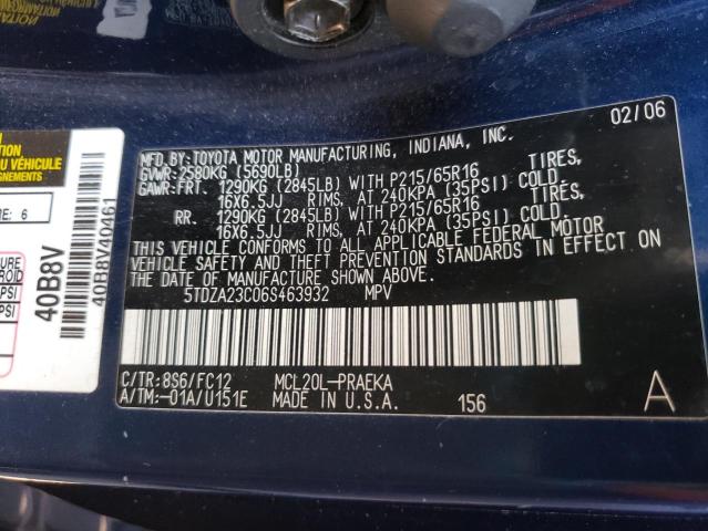 Photo 10 from auction – 2006 TOYOTA SIENNA CE with VIN 5TDZA23C06S463932