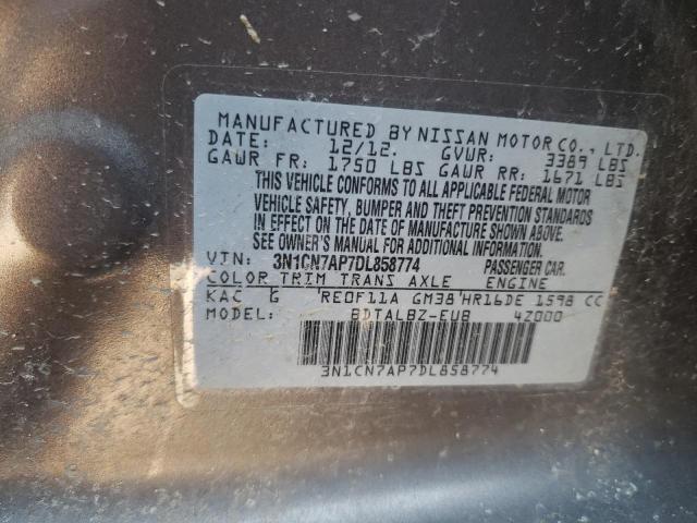 Photo 10 from auction – 2013 NISSAN VERSA S with VIN 3N1CN7AP7DL858774