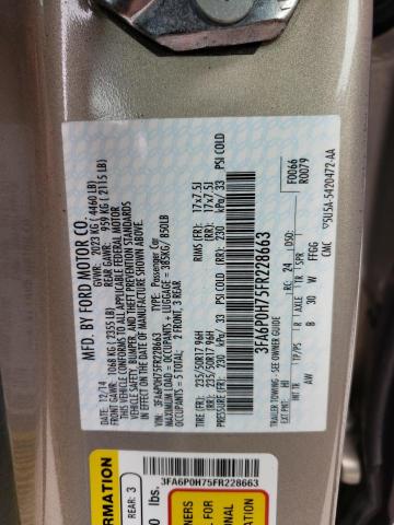 Photo 10 from auction – 2015 FORD FUSION SE with VIN 3FA6P0H75FR228663