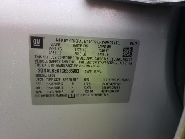 Photo 10 from auction – 2012 CHEVROLET EQUINOX LS with VIN 2GNALBEK1C6335983