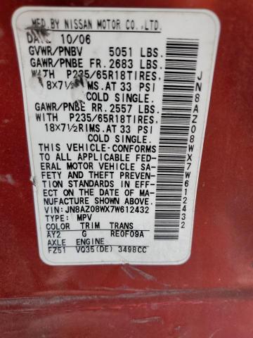 Photo 10 from auction – 2007 NISSAN MURANO SL with VIN JN8AZ08WX7W612432