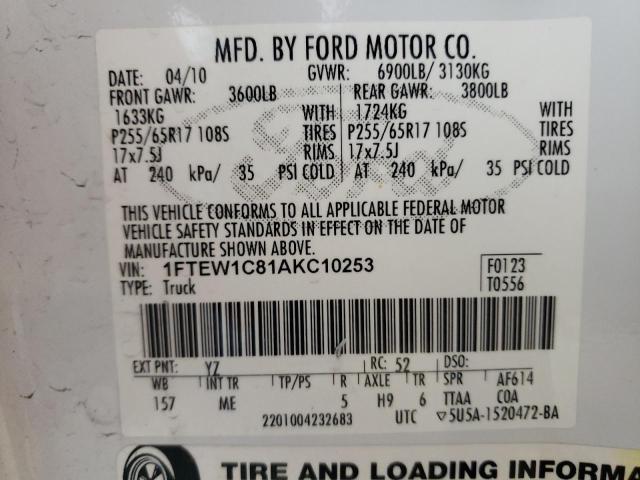 Photo 10 from auction – 2010 FORD F150 SUPER with VIN 1FTEW1C81AKC10253