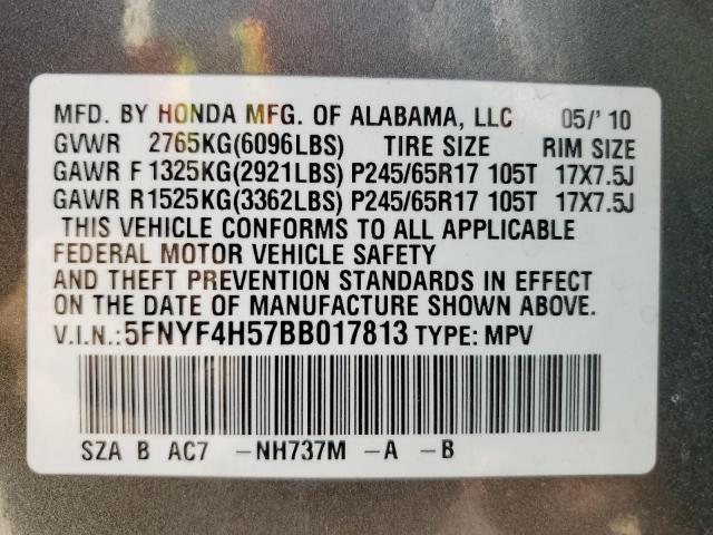 Photo 10 from auction – 2011 HONDA PILOT EXL with VIN 5FNYF4H57BB017813