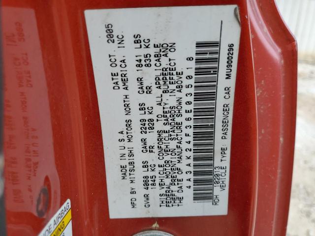 Photo 10 from auction – 2006 MITSUBISHI ECLIPSE GS with VIN 4A3AK24F36E035018