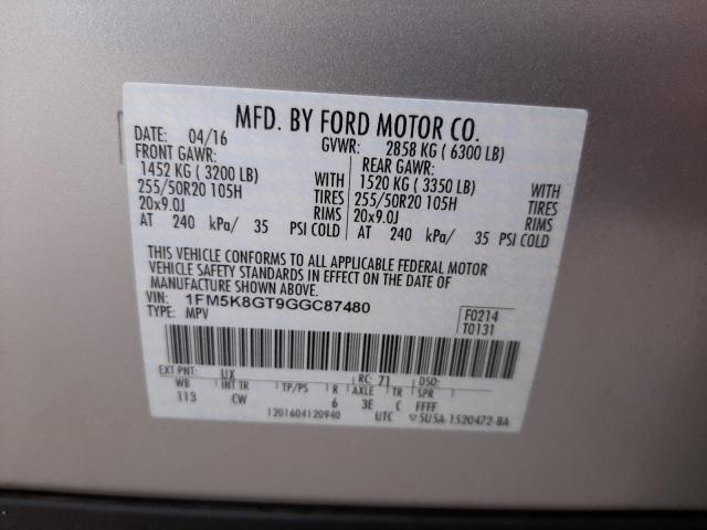 Photo 10 from auction – 2016 FORD EXPLORER S with VIN 1FM5K8GT9GGC87480
