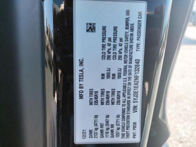 Photo 10 from auction – 2022 TESLA MODEL 3 with VIN 5YJ3E1EA2NF132840