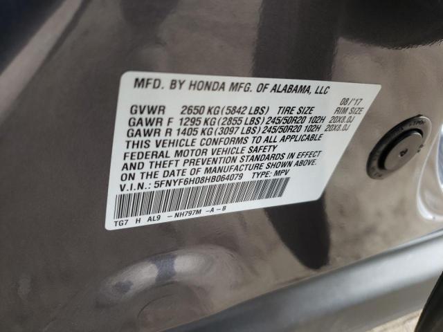 Photo 10 from auction – 2017 HONDA PILOT ELIT with VIN 5FNYF6H08HB064079