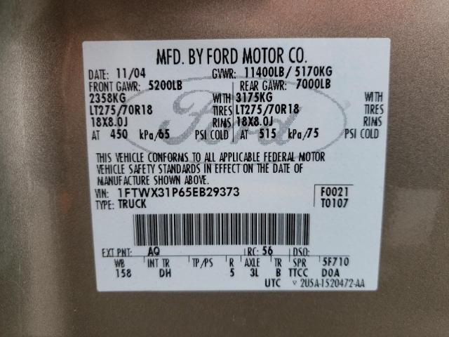 Photo 10 from auction – 2005 FORD F-350 with VIN 1FTWX31P65EB29373