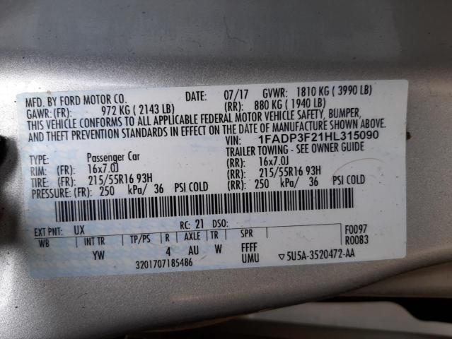 Photo 10 from auction – 2017 FORD FOCUS SE with VIN 1FADP3F21HL315090