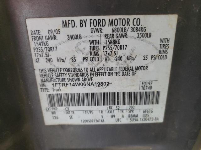 Photo 10 from auction – 2006 FORD F150 with VIN 1FTRF14W06NA19802
