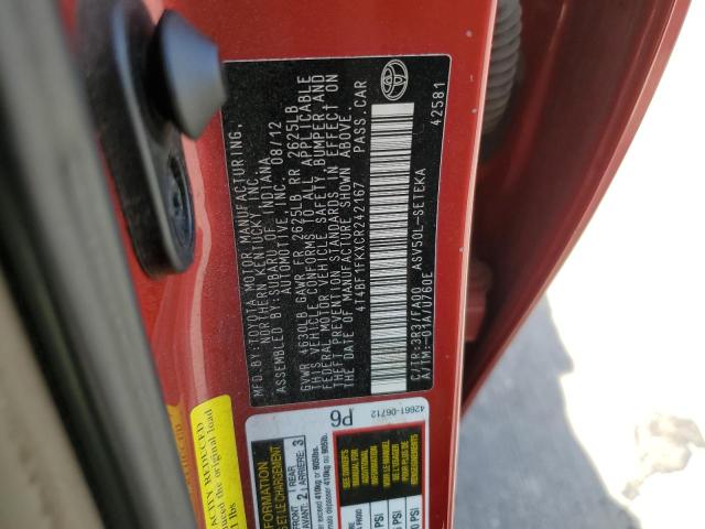 Photo 10 from auction – 2012 TOYOTA CAMRY BASE with VIN 4T4BF1FKXCR242167