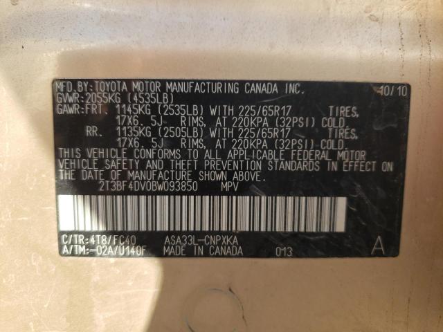 Photo 10 from auction – 2011 TOYOTA RAV4 with VIN 2T3BF4DV0BW093850