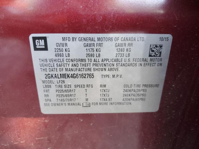 Photo 10 from auction – 2016 GMC TERRAIN SL with VIN 2GKALMEK4G6162765