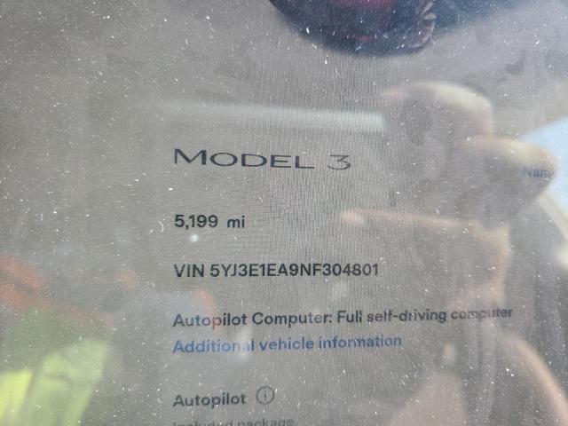 Photo 8 from auction – 2022 TESLA MODEL 3 with VIN 5YJ3E1EA9NF304801
