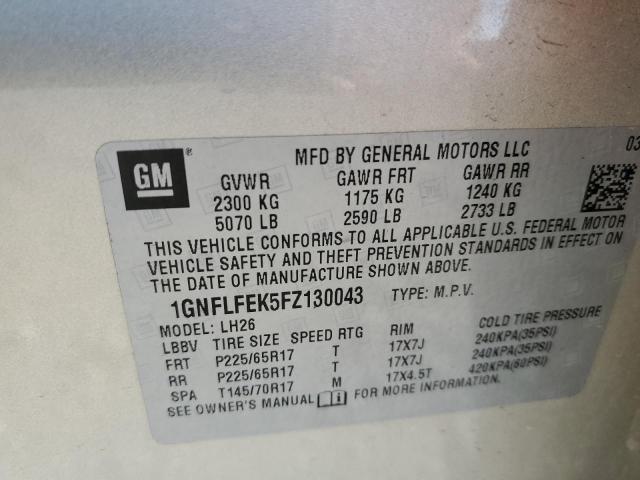 Photo 10 from auction – 2015 CHEVROLET EQUINOX LT with VIN 1GNFLFEK5FZ130043