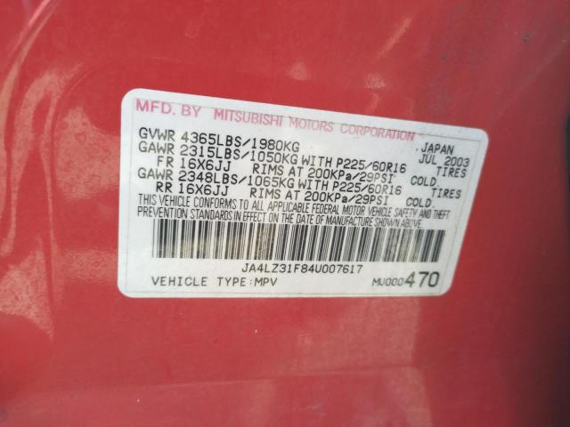 Photo 10 from auction – 2004 MITSUBISHI OUTLANDER with VIN JA4LZ31F84U007617