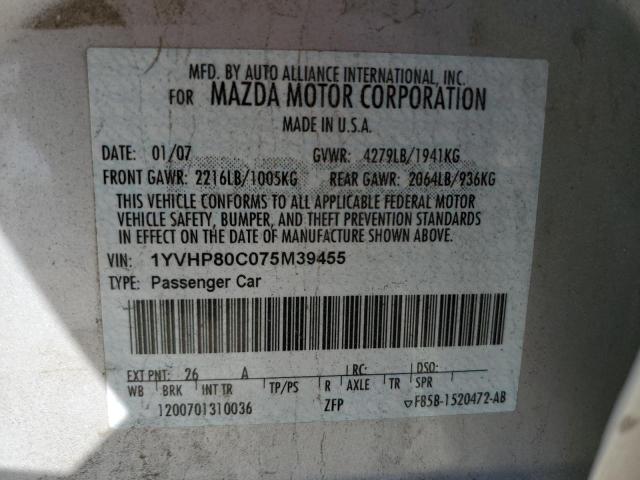 Photo 10 from auction – 2007 MAZDA 6 I with VIN 1YVHP80C075M39455