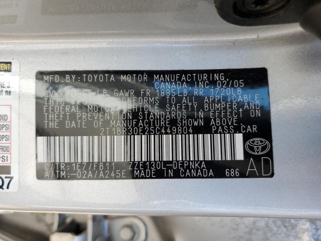 Photo 10 from auction – 2005 TOYOTA COROLLA CE with VIN 2T1BR30E25C449804
