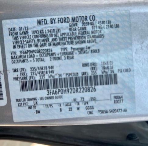 Photo 10 from auction – 2013 FORD FUSION SE with VIN 3FA6P0H92DR220826