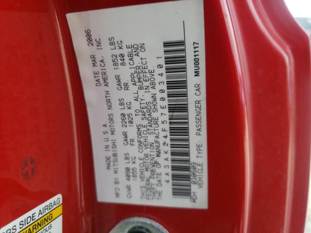 Photo 10 from auction – 2007 MITSUBISHI ECLIPSE GS with VIN 4A3AK24F57E003401
