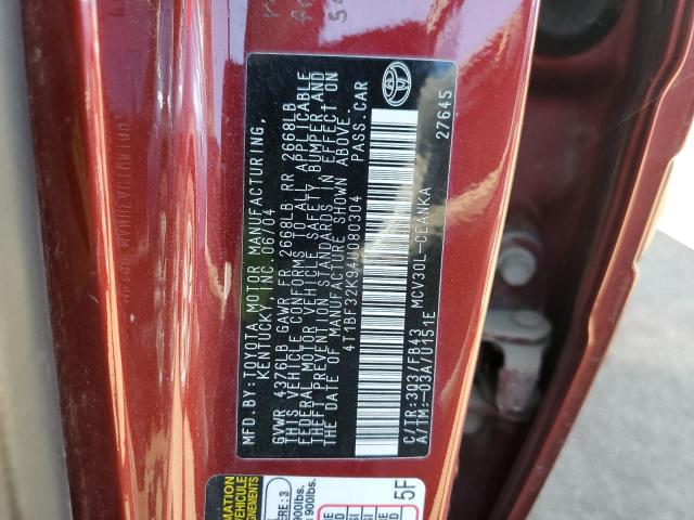 Photo 10 from auction – 2004 TOYOTA CAMRY LE with VIN 4T1BF32K94U080304