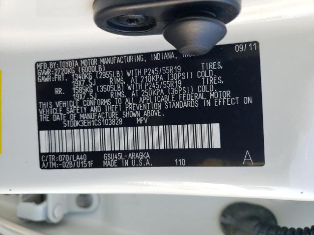 Photo 10 from auction – 2012 TOYOTA HIGHLANDER with VIN 5TDDK3EH1CS103828