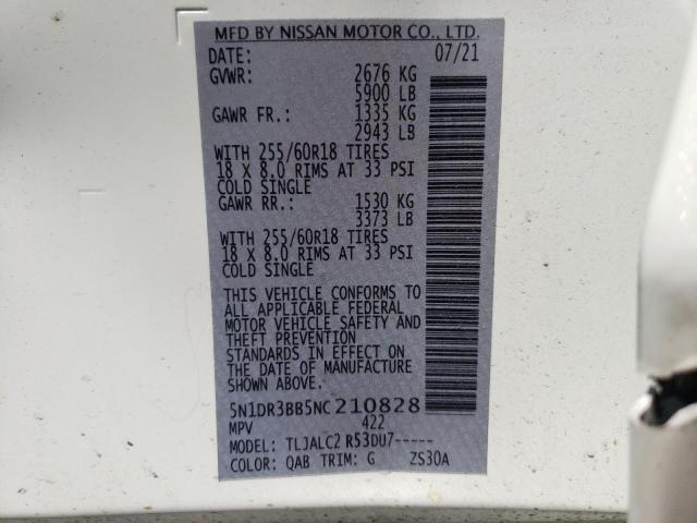 Photo 10 from auction – 2022 NISSAN PATHFINDER with VIN 5N1DR3BB5NC210828