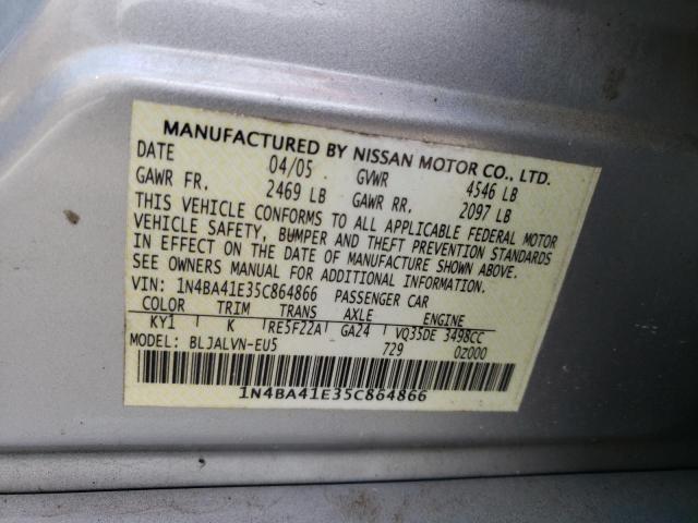 Photo 10 from auction – 2005 NISSAN MAXIMA SE with VIN 1N4BA41E35C864866