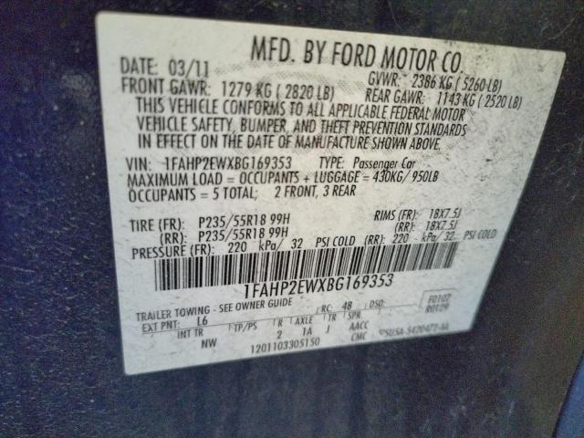 Photo 10 from auction – 2011 FORD TAURUS SEL with VIN 1FAHP2EWXBG169353