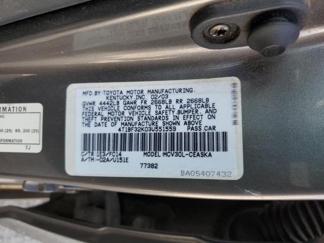 Photo 10 from auction – 2003 TOYOTA CAMRY LE with VIN 4T1BF32K03U551559